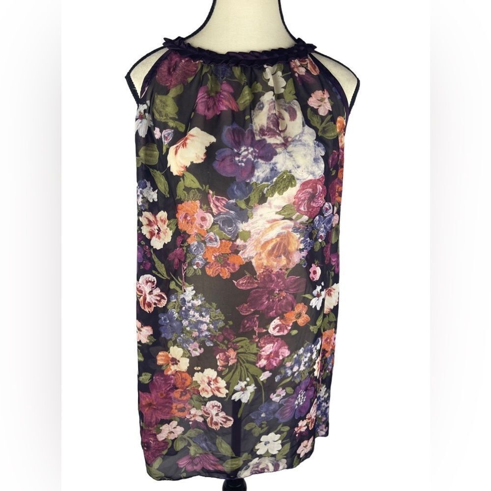 Miroa Women’s Black very Sheer Floral Sleeveless Sz P med according to measure